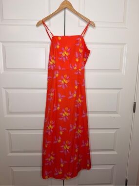 Bright Red Floral Maxi Dress with Spaghetti Straps